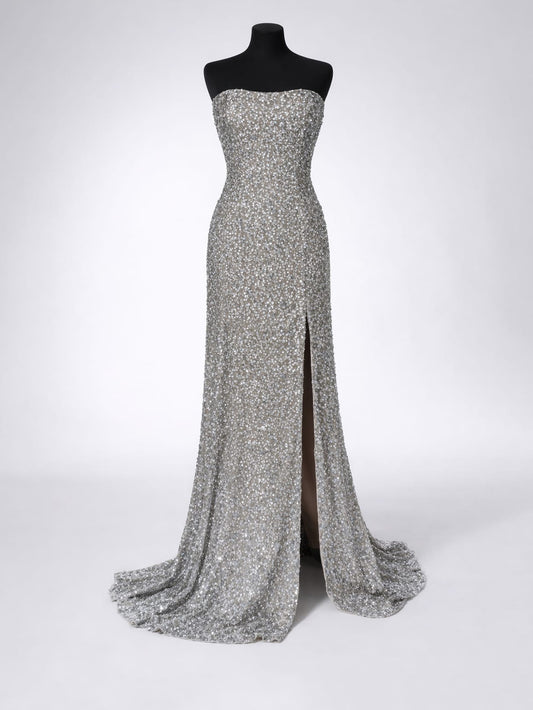 Silver Sequin Evening Dress