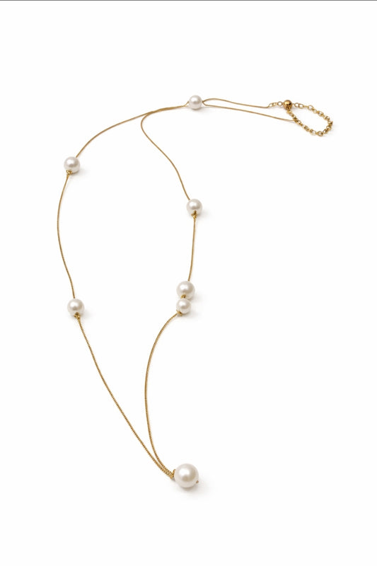 Pearl and Gold Chain Long Necklace