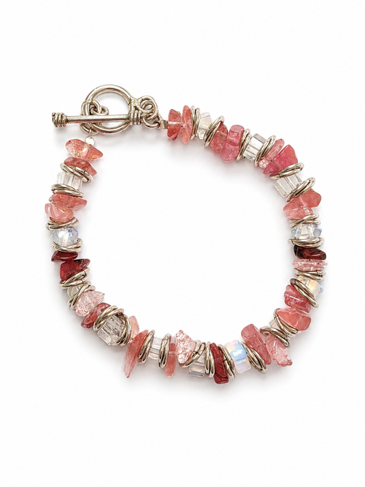 Pretty pink quartz and crystal bead braclet