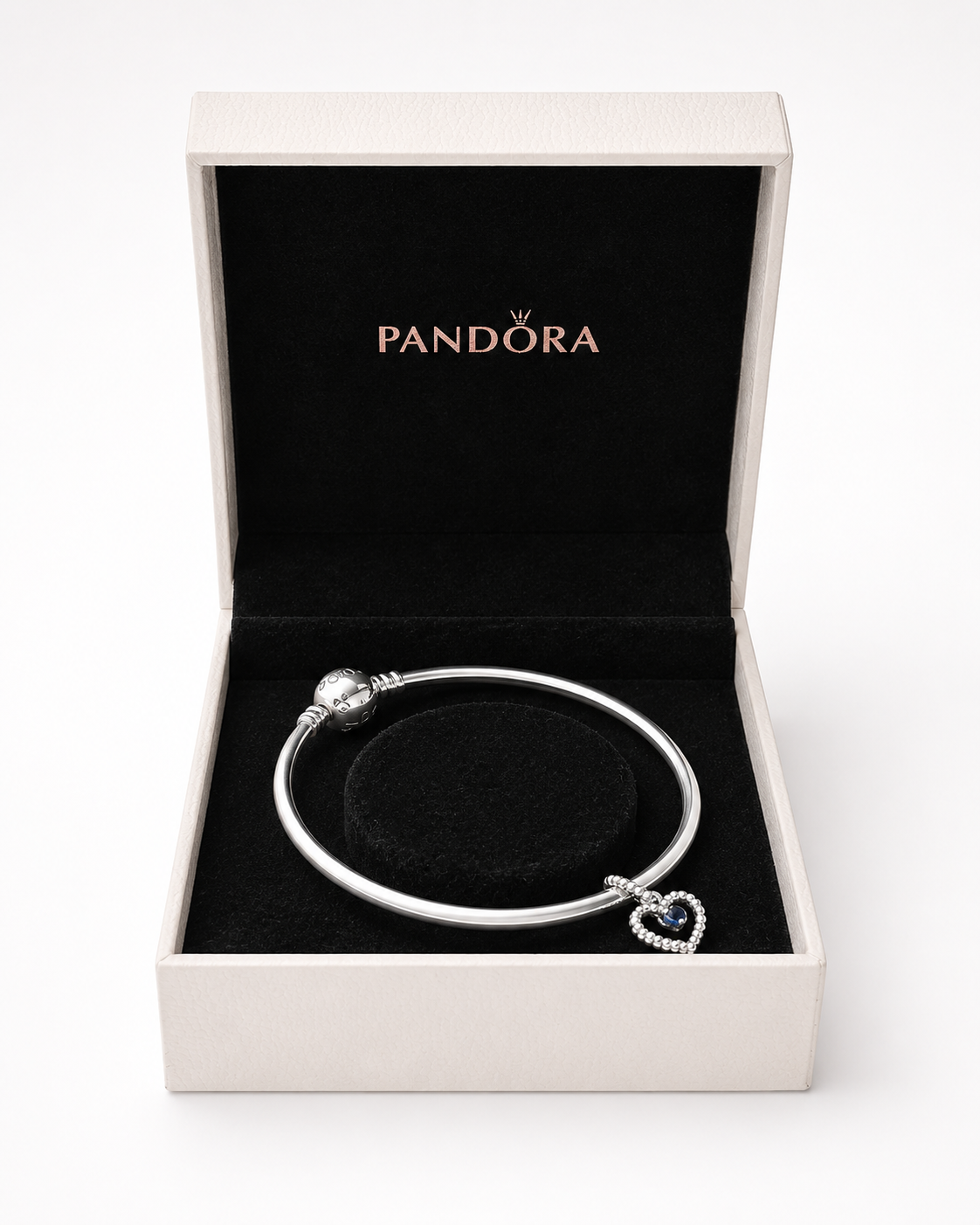 Pandora clasp bracelet and blue stone heart charm
